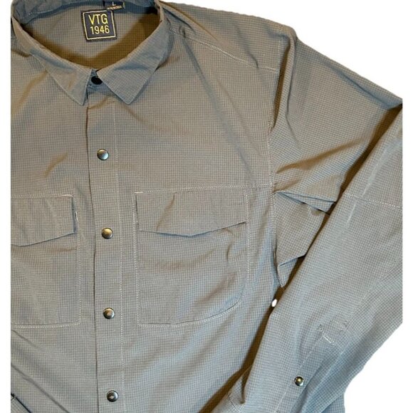 VTG 1946 Mens Button Down Breathable Shirt Gray Long Sleeve Pockets Men's Size L - Picture 4 of 11